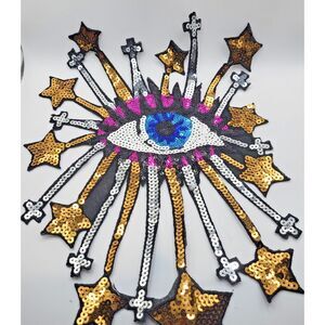 Large Sequin Eyeball Explosion Applique Iron on 12in long